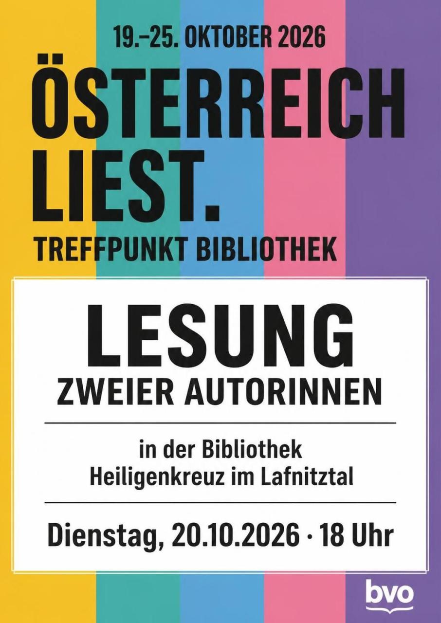 Plakat Lesung in der Bücherei Heiligenkreuz